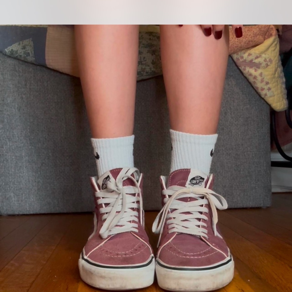 Vans Purple and Red Sneakers with Canvas Upper and White Laces